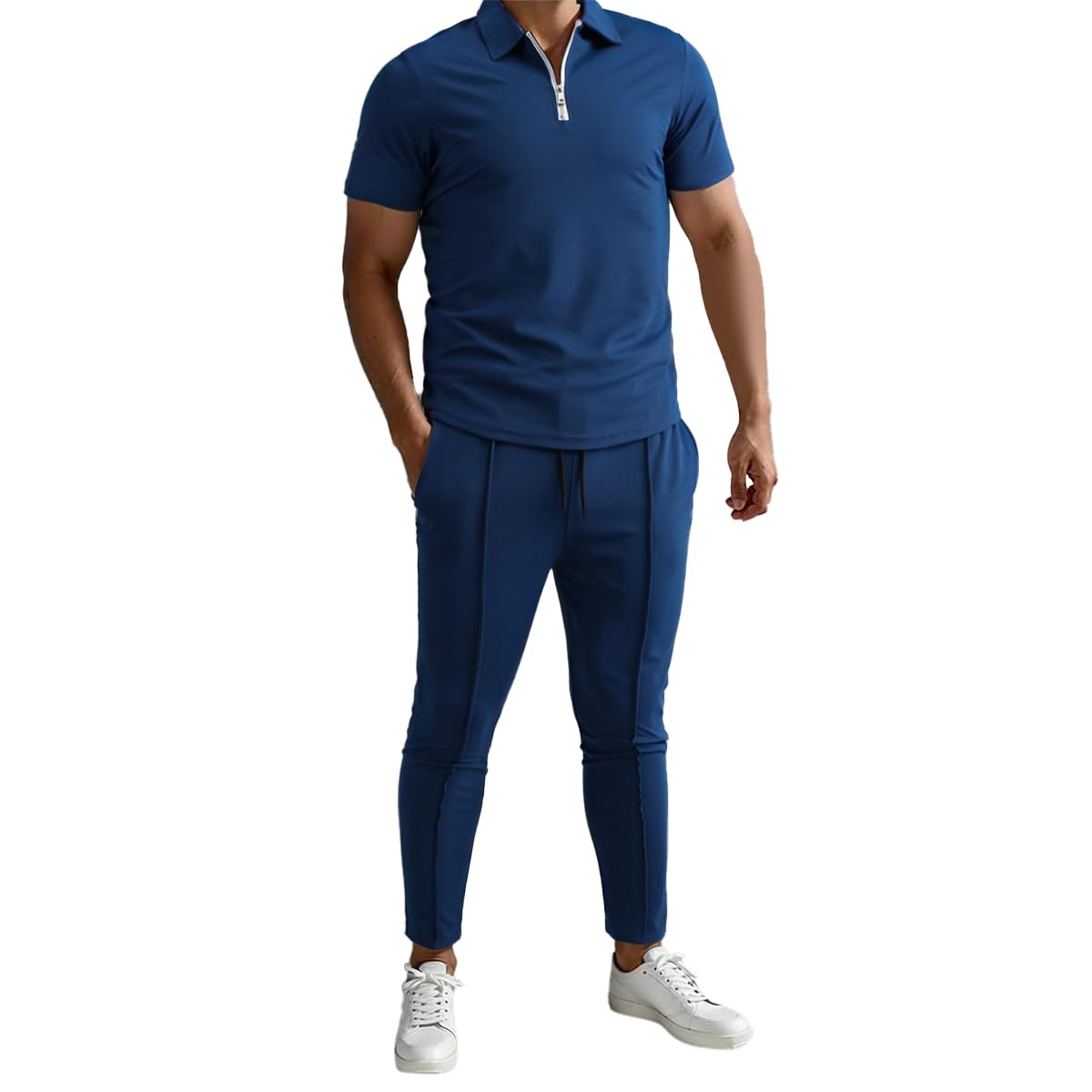 YOUTHUP Ensemble homme polo demi zip et pantalon sport été | Tissu léger polo demi zip pantalon long coupe fluide ventilation agréable pour voyage ville détente et loisirs sportifs