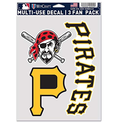 MLB Pittsburgh Pirates Decal Multi Use Fan 3 Pack, Team Colors, One Size