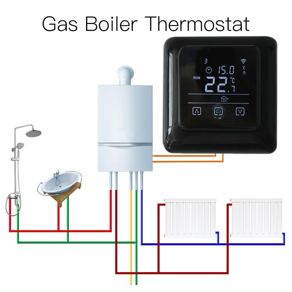 Termostat cyfrowy, Termostat do ogrzewania podłogowego Inteligentny regulator temperatury Tuya do kotła gazowego Termostat z ekranem dotykowym(Nero)