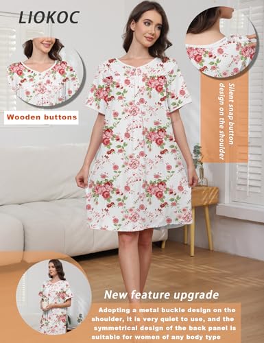 Hospital Gowns for Women Open Back Tear Away Snap Post Shoulder Surgery Short Sleeve Soft Cotton Adaptive Clothing3