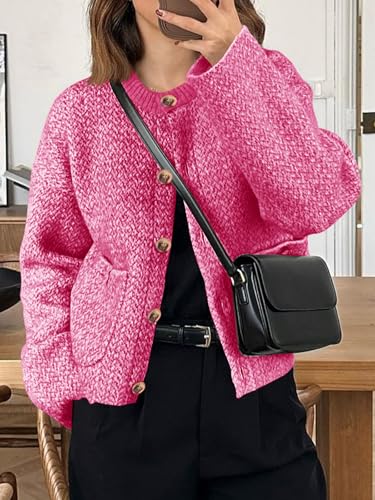 Saodimallsu Womens Cropped Knit Cardigans Fall Crewneck Button Long Sleeve Open Front Soft Sweater Jackets3