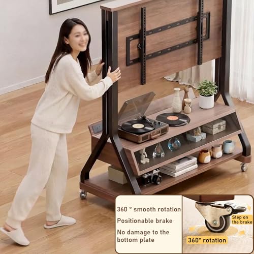 Soporte móvil de TV con ruedas y estantes de madera miniatura 4