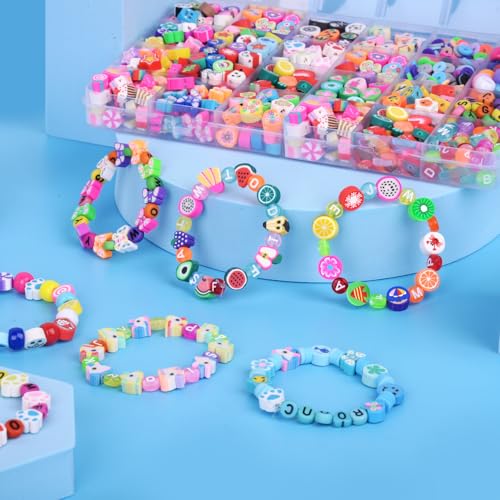 Bbita S001 1000Pcs Polymer Clay Beads Bracelet Making Kit, 24 Style Cute Fun Beads Fruit Flower Animal Cake Butterfly Heart Beads Charms For Jewelry Necklace Earring Making Diy Accessories thumb #1