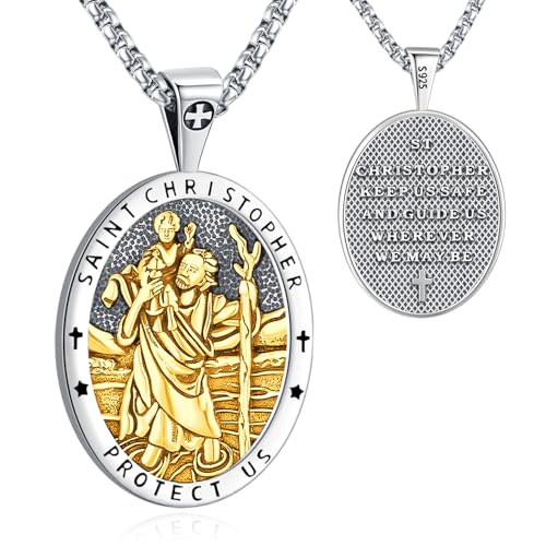 Eusense St Christopher Necklace Sterling Silver Saint Christopher Amulet Medal