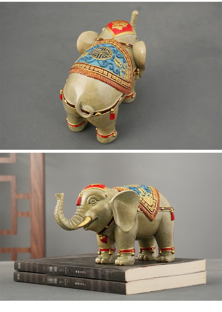 Figurka Lucky Fu Elephant z mosiądzu – ręcznie malowana kolorowa chińska statua słonia Feng Shui, bogactwo i ochrona z litego mosiądzu do salonu, prezent na parapetówkę,