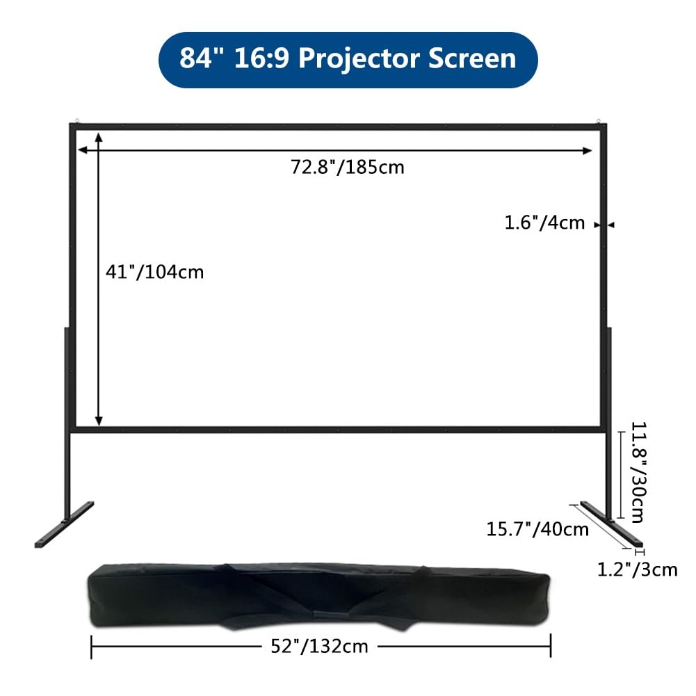 Schermo per Proiettore Pieghevole da 72/84/100pollici con Borsa per Trasporto, Schermo per Film 4K Ultra HD da Esterno per Campeggio, Feste, Home Theater(84" (16:9))
