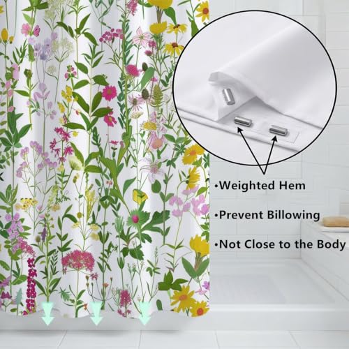 Rideau de douche tissu polyester imperméable avec anneaux fleurs sauvages - 6
