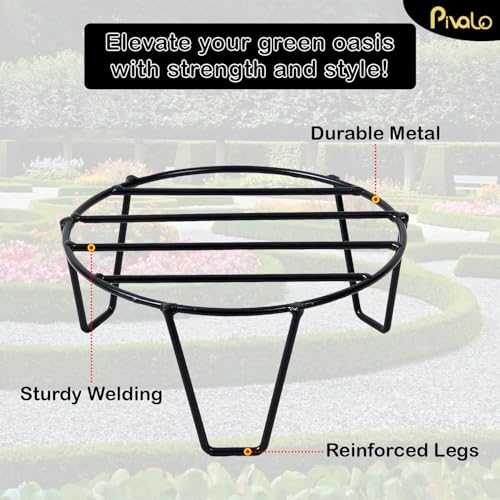 Image of Pivalo Round Plant Stand Galvanised Metal Gamla Support Corner Rack Display Shelf Indoor & Outdoor Flower Pot Holder for Planters Home Garden Balcony Decoration (Pack of 2, Black)