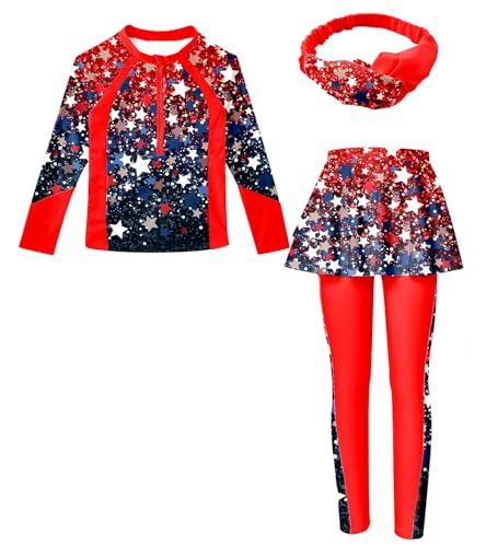 Image of Girls Long Sleeve Rashguard Half Zip Swimsuits UPF 50+ Two Piece Swim Sets with Hairband 5-12Y | Two Piece Swim Sets with Hairband