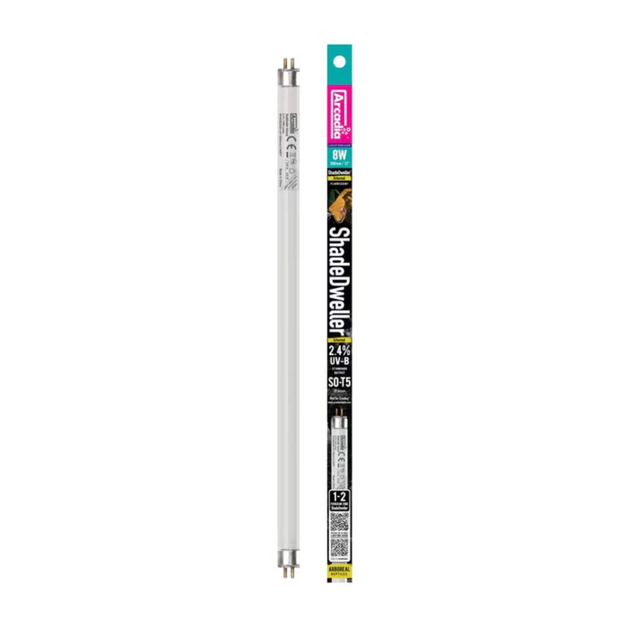 Arcadia ShadeDweller Arboreal T5 Fluorescent Tube 8W 2.4% UVB | UV Bulb for Leopard Geckos, Crested Geckos, Snakes & Reptile Species - RFD3SDA08