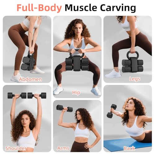 Image of 2-in-1 Adjustable Dumbbell Set, Upgraded 4 Levels Hand Weights for Women Men, Each 2.2 /3.3 /4.4 /5.5lb, Convertible Weights Dumbbells and Kettlebell Set for Home Gym Exercise & Fitness