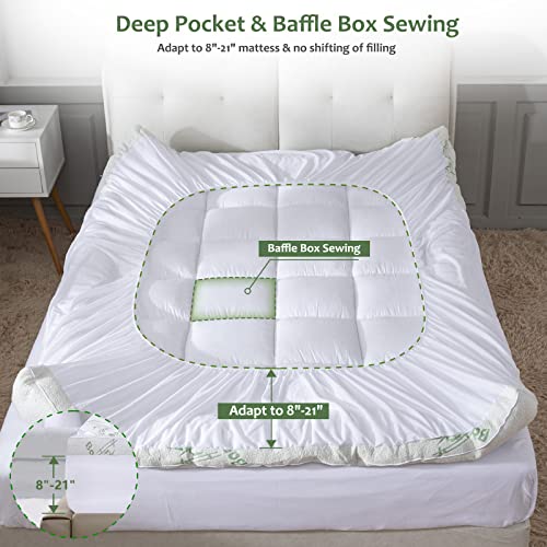 Bamboo Mattress Topper California King Size With 8-21" Deep Pocket Mattress Pad For Back Pain Pillow Top Mattress Cooling Cover Quilted Mattress Protector With1200 Gsm Down Alternative Fill (72X84) #TOP4