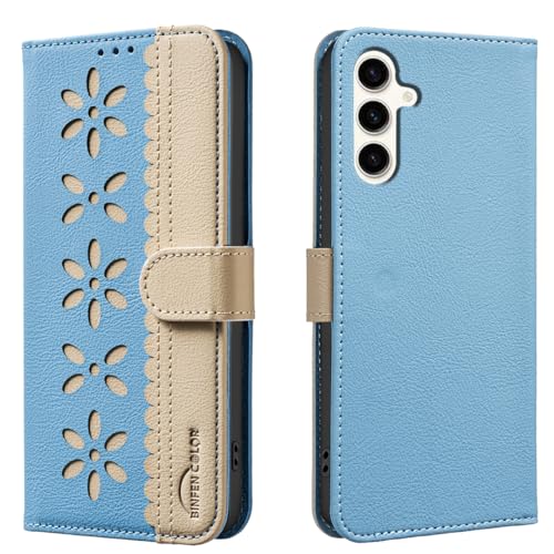nincyee Funda para Samsung Galaxy A34 5G, diseño clásico de flores pequeñas, de piel de primera calidad, con función atril y cierre magnético