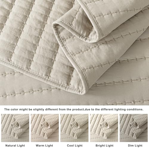 ROARINGWILD Neutral Beige Twin Size Quilt Bedding Sets with 1 Pillow Sham, Lightweight Soft Bedspread Coverlet, Quilted Blanket Thin Comforter Bed Cover for All Season, 2 Pieces, 68x90 inches