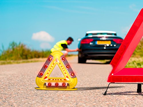 Flashing Emergency Triangle - Roadside Hazard Lights - LED Warning Lights w/Magnetic Base