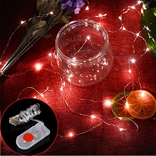 GANK TJS ATY 2m Silver Color Copper Wire String Light Festival Lamp/Decoration Light Strip, 20 LEDs SMD 0603 IP65 Waterproof CR2032 Button Batteries (Blue Light) (Color : Red Light)