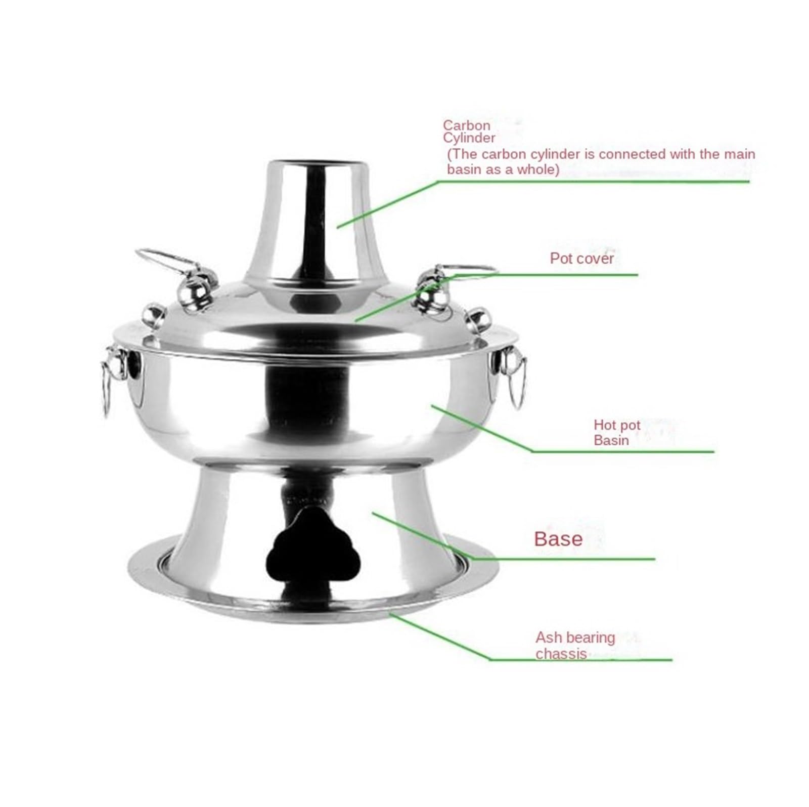 Olla Portátil Para Camping Cooke Al Aire Libre De La Comida Campestre Cocina Fondue Las Carnes Del Estofado Carbón Leña Pote Caliente Acero Inoxidable Cenas Picnics Restaurantes Y Buffets(32cm)