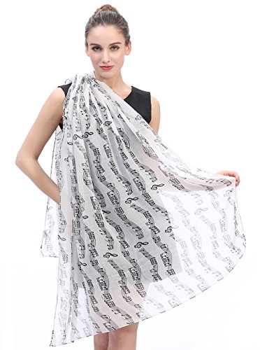 Lina & Lily Sciarpa Stola Da Donna Con Stampa Nota Musicale (Bianco) - 4
