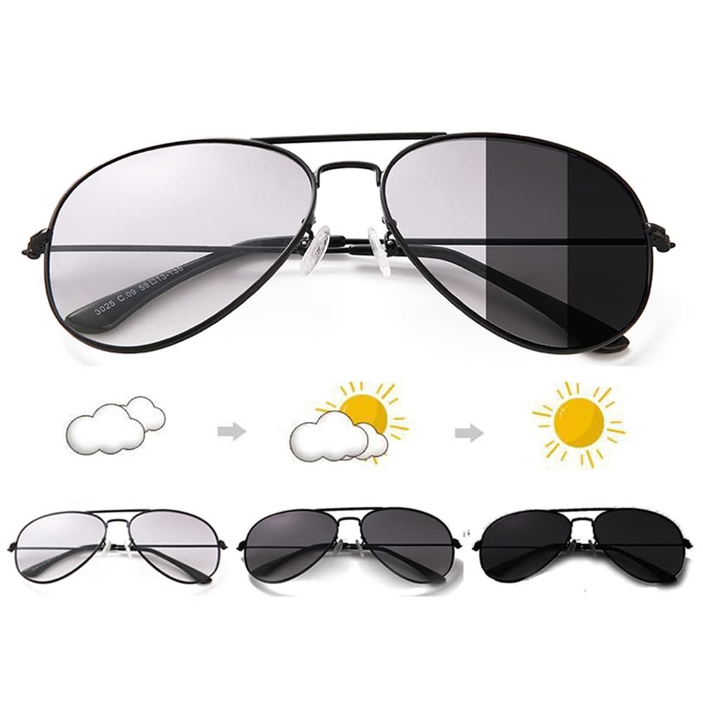Bifokale Lesebrille Photochrome Sonnenbrille 1 Paar Pilotenbrille Herren Damen Metall Lesehilfe Brille, Fliegerbrille, Anti Blaulicht, Anti-UV, Leser, Schwarz (Color : Black, Size : +2.50)