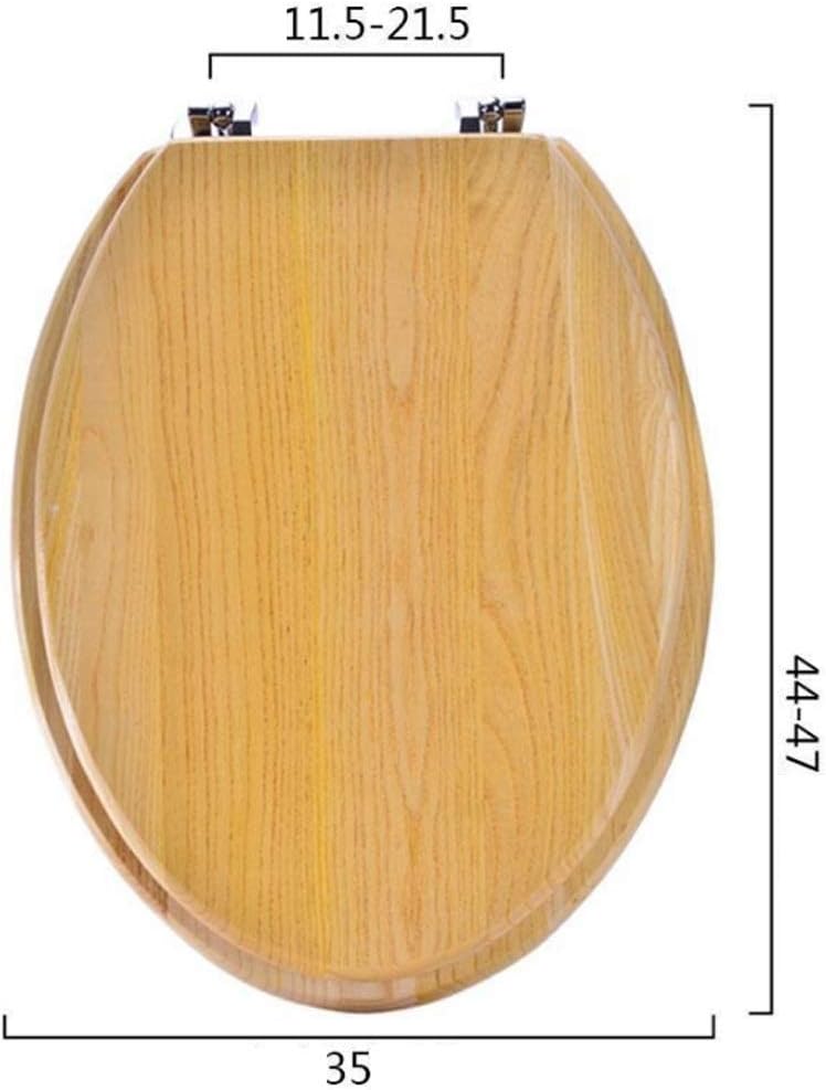 Solid Wood Toilet Seat Round with Adjustable Hinges Home Bathroom Accessory Decor Color(44 * 47CM)