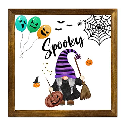 Décoration murale Halloween : cadre en bois avec nain citrouille pour salon rustique 30cm