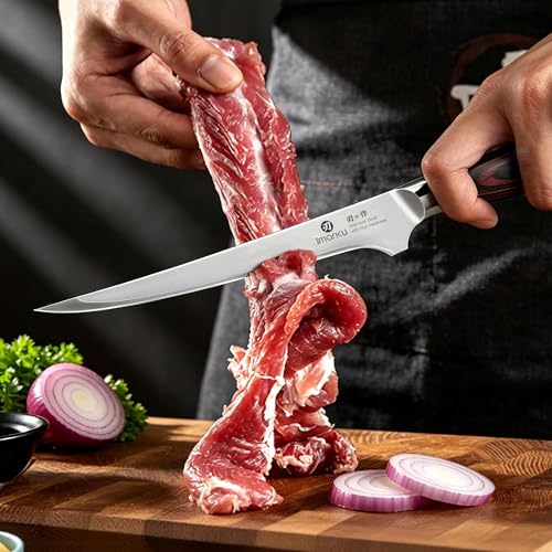 Image of imarku 8 Inch Fillet Knife, Razor Sharp Boning Knife with Japanese High Carbon Stainless Steel, Professional Filet Knives for Precision Meat Cutting Deboning Fish Fillting, Ergonomic Pakkawood Handle