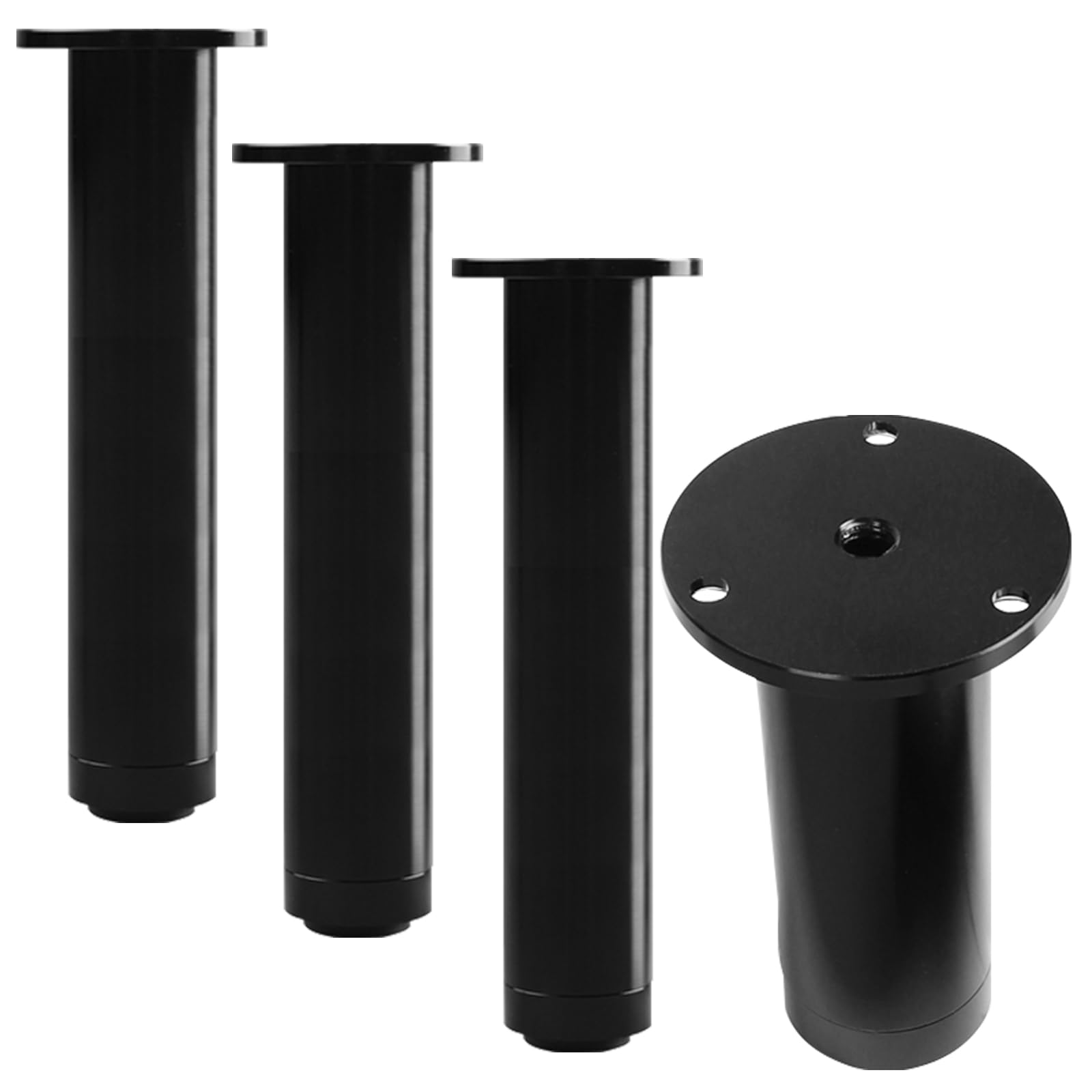 Gambe per mobili Rotonde Regolabili, Lega di Alluminio, Finitura Spazzolata, Altezza 8-30 cm, Set da 4 per tavolino/consolle, Viti Incluse, Supporto Robusto, Design Moderno