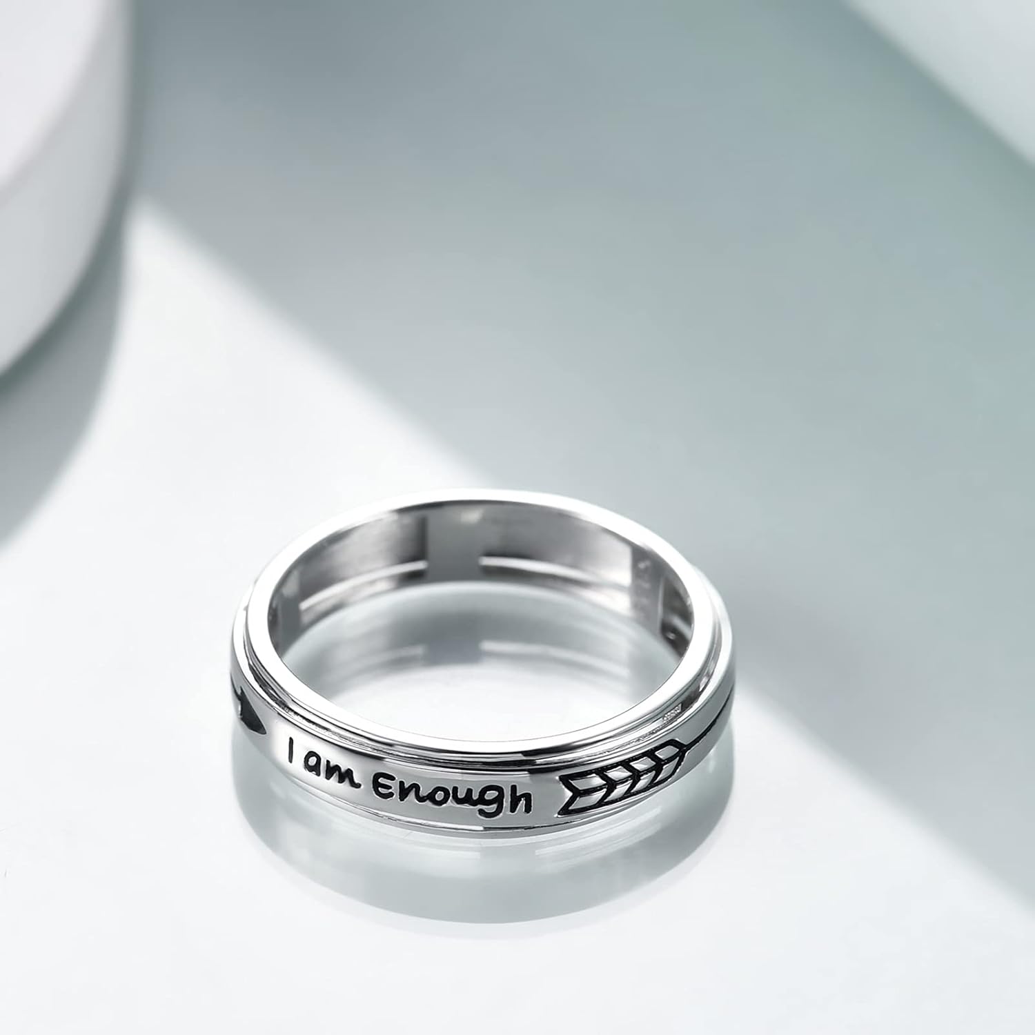 ONEFINITY Anxiety Ring Sterling Silver Fidget Ring for Anxiety i Am Enough Inspirational Spinner Ring Stress Relief Rings for Women Mens