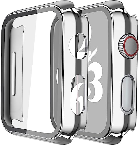 Image of Misxi 2 Pack Hard PC Case with Tempered Glass Screen Protector Compatible with Apple Watch SE 3 SE 2 SE Series 6 Series 5 Series 4 40mm, 1 Sliver + 1 Transparent | 2-Pack Cover with Tempered Glass for SE3 /SE2 /SE /Series6 /5 /4, Scratch Resistant Sensitive Touch, 1 Silver + 1 Transparent