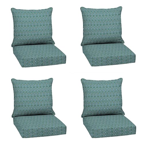 Image of Arden Outdoor Deep Seat Cushion Set (4-Pack), 24 in x 24 in, Weather-Proof, Rain-Proof, Fade Resistant Patio Cushion for Chair, Sofa, and Couch Alana Tile