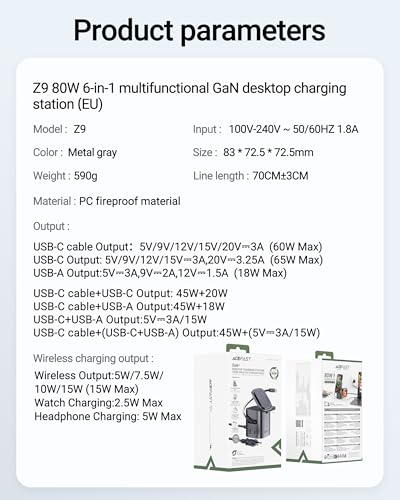 Image of INICIO 6-in-1 80W Foldable GaN Magsafe Charging Station,Built in Apple Watch & Airpods Magnetic Wireless Charger, 60W PD USB C Retractable Cable for iPhone 17 16 Galaxy S26 S25 Ultra MacBook iPad Pro