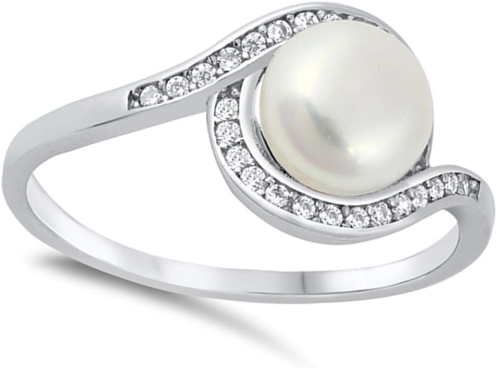 Simulated Pearl Halo Infinity Knot Ring New 925 Sterling Silver Band Sizes 4-10