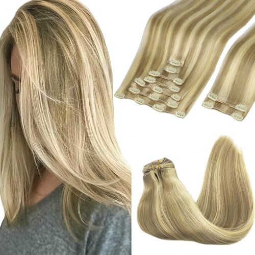 Image of GOO GOO Clip in Hair Extensions Real Human Hair Blonde Remy Extensions