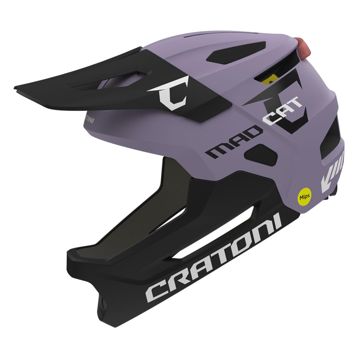 Cratoni Madcat MIPS - Casco de bicicleta para niños, casco integral robusto, casco de bicicleta MTB, casco integral, barbilla, desmontable, tamaño ajustable, incluye luz trasera, unisex, talla S/M (49
