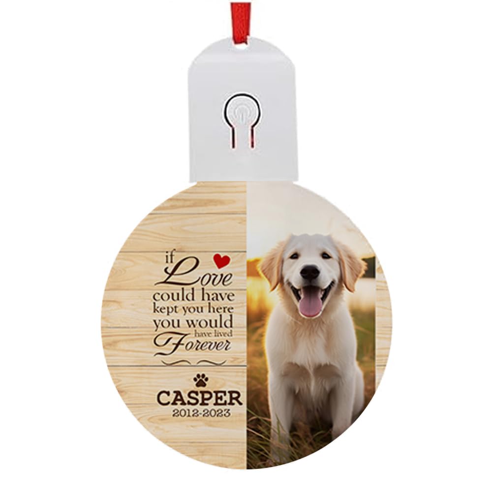 Personalised Pet Memorial Christmas Ornament with Photo, 'If Love could have kept you here', Christmas Led Baubles, Acrylic Round LED Light Comes With battery, With Multi Color Settings.