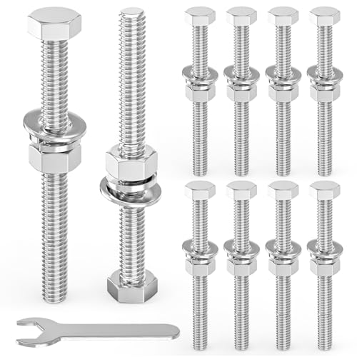 Image of 10PCS 3 /8-16 x 5 304 Stainless Steel Fully Threaded Bolt with Nut Flat & Lock Washers and Spanner