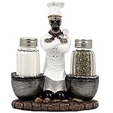 Spooky Skeleton Chef Glass Salt and Pepper Shaker Set with Cauldrons & Skulls Decorative Display Holder Figurine for Halloween Decorations As Kitchen Table Decor or Scary Gothic Gifts
