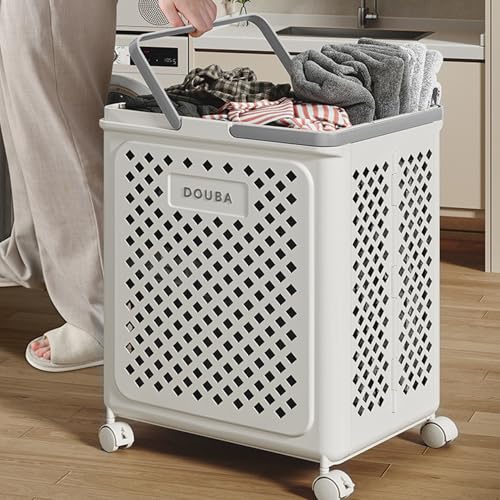 Panier à linge en plastique roulant et pliable avec roulettes multidirectionnelles