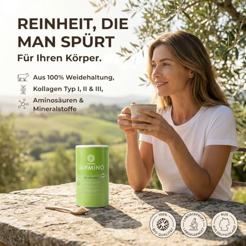 JARMINO Bio Kollagen Pulver | vom Weiderind & Grass-fed | 30 Portionen | Organic Bone Broth - Knochenbrühe Pulver | Collagen Peptide und Protein Powder in Bio Qualität | 300g