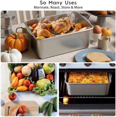 7000 ML / 245 oz /30 Cup Extra Large Food Containers with Lid and Handle, Portable Stainless Steel Food Storage Container for Roasting Chicken, Large Cuts of Meat, Fruits, Party, BPA Free, Oven Safe - Thumbnail 5