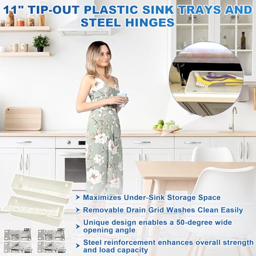 Image of 11 inch Tip-Out Plastic Sink Trays + Newly Steel Sink Tip Out Tray Hinges