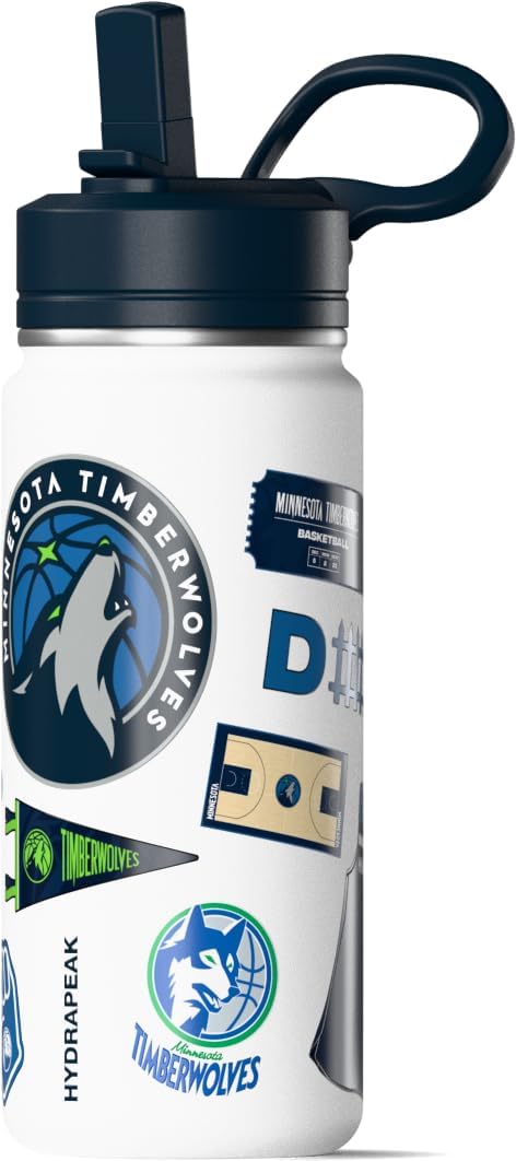 Hydrapeak x NBA Officially Licensed Minnesota Timberwolves 20 oz Active Water Bottle with Chug Lid and Handle Reusable Stainless Steel Double Wall Insulated Sports Gift for Kids/Adults