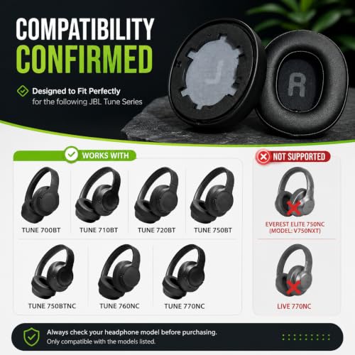 Image of Street27 Replacement Earpads Compatible with JBL Tune 700BT, 710BT, 720BT, 750BT, 750BTNC, 760NC & 770NC Headphones, Memory Foam Protein Leather Ear Cushions, Black