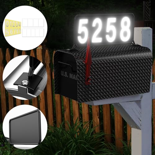 Metal Mailbox Address Plaques - Reflective House Number Plaque for Outside, Double-sided illuminated Address Signs, Easy to Install Mailbox Topper for Visitors,911 Visible -Black - Thumbnail 4
