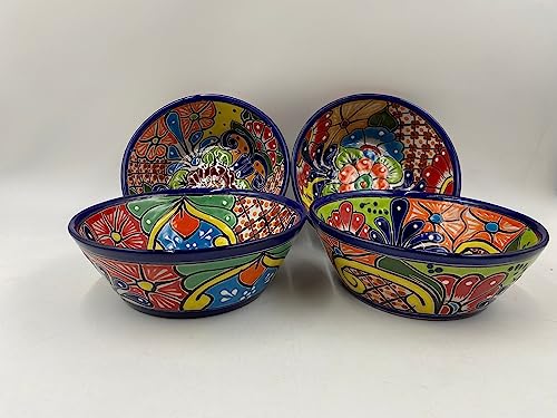 XL 4 Piece Talavera Stew Bowl Set | Handmade Mexican Pottery Ceramic Folk Art | Painted Bowl for Pazole and More