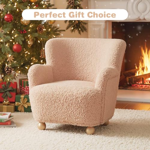 Image of KOTEK Comfy Toddler Chair, Sherpa Kids Armchair with Rubber Wood Legs, Children Reading Chair for Boys & Girls, Upholstered Kids Sofa for Playroom Bedroom Nursery (Pink)