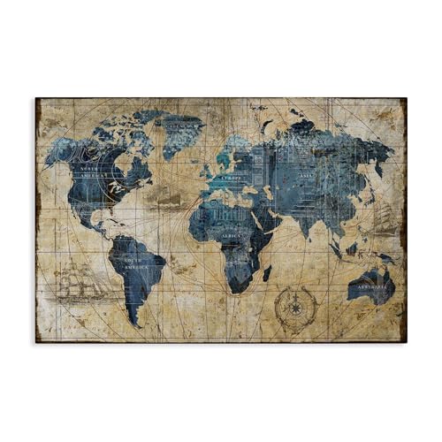 Stupell Industries Vintage Abstract World Map Design Decorative Wall Hangings, multi-color, 24x30, Gallery Wrapped Canvas