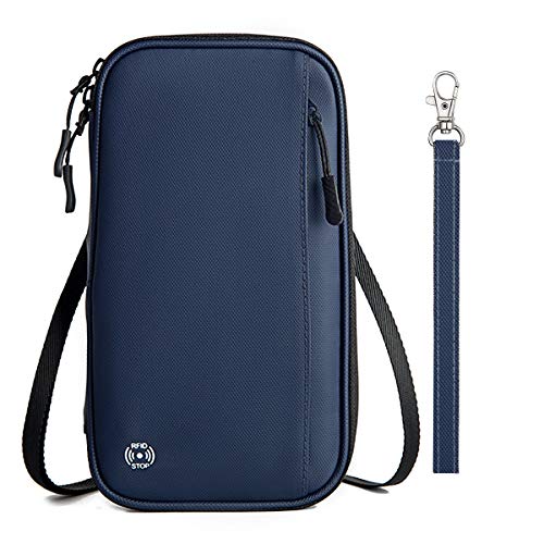 Aoweika Passport Holder RFID Blocking, Travel Wallet Passport Case with Detachable Neck Strap, Waterproof and Large Capacity Passport Bag, Multipurpose Pockets for Passport, Ticket and Cash?Blue)