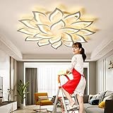 Deckenleuchte Led Moderne Deckenlampe Wohnzimmerlampe Kreative Blumenform Design Deckenlicht Dimmbar Mit Fernbedienung Metall Acryl Pendelleuchte Schlafzimmer Kinderzimmer Weiß Lampenfassung,18 heads