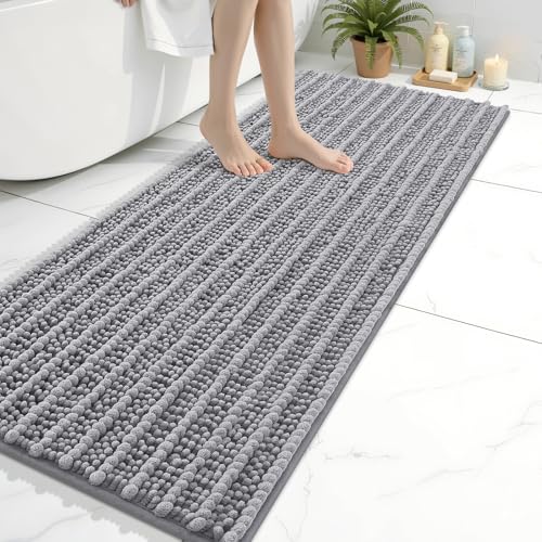 Image of Arotive Luxury Bathroom Runner Rugs 60x20, Extra Soft Thick Absorbent Shaggy Chenille Bath Rugs, Machine Wash Dry, Bath Mats for Bathroom Floor, Tub and Shower, Home Decor Accessories, Grey